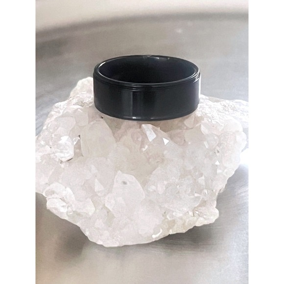 Other - Black Tungsten Unisex Band Ring-Polished Finish-Ridged Edge-8mm Width-Size 9-New